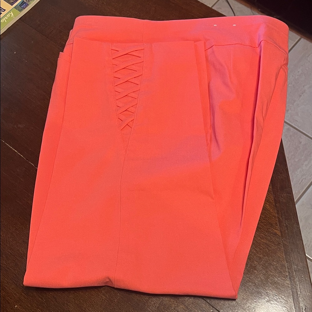 Chico's Coral Capris with Lattice Detail